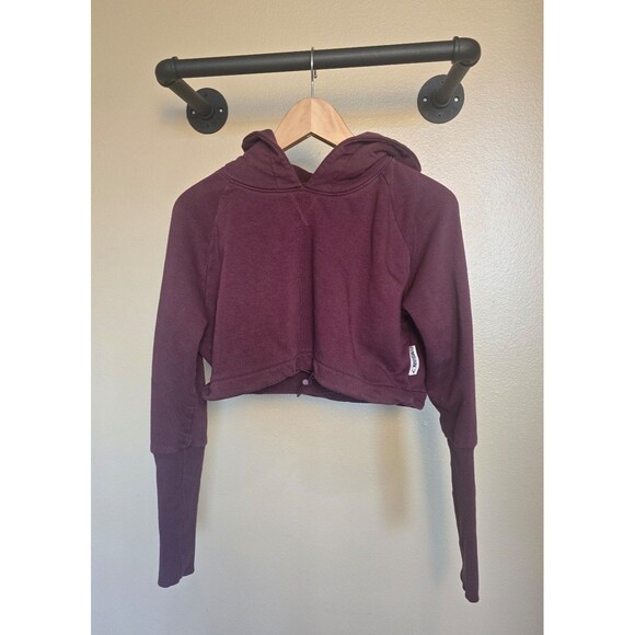 Gymshark Slounge Drawcord Long Sleeve Cropped Hoodie size Small Dark Ruby - Picture 1 of 8